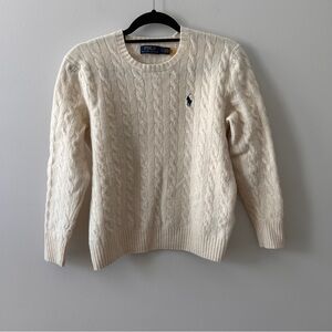 Ralph Lauren Cream Cable Knit Crewneck Sweater Women’s Large Wool Cashmere Blend